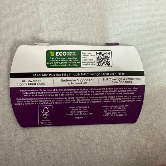 Fit For Me By Fruit Of The Loom Plus Size Full Coverage T-Shirt Bra 40DD Plum - Picture 3 of 5